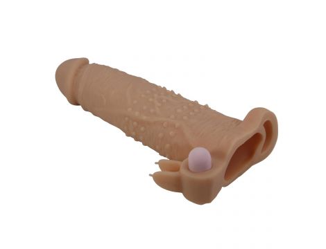 Wibrująca przedłużka na penisa Pretty Love 17 cm naturalna