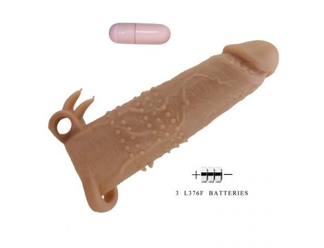 Wibrująca przedłużka na penisa Pretty Love 17 cm naturalna - 4