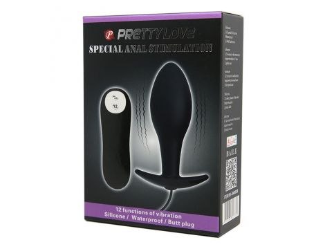 Korek analny wibrujący Pretty Love silikonowy czarny 12 trybów 8,5 cm - 8