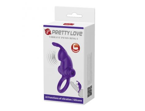 Pierścień wibrujący Pretty Love silikonowy fioletowy 10 funkcji - 6
