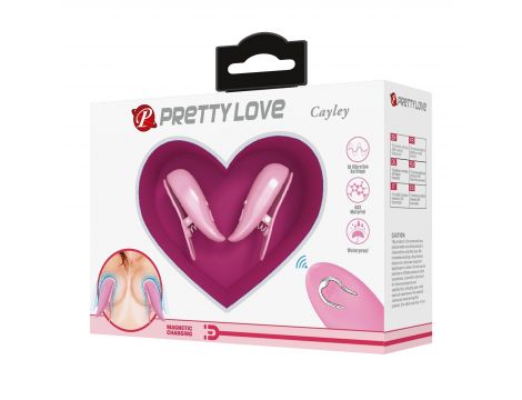 Różowe wibrujące klipsy na sutki Pretty Love Cayley z pilotem - 3