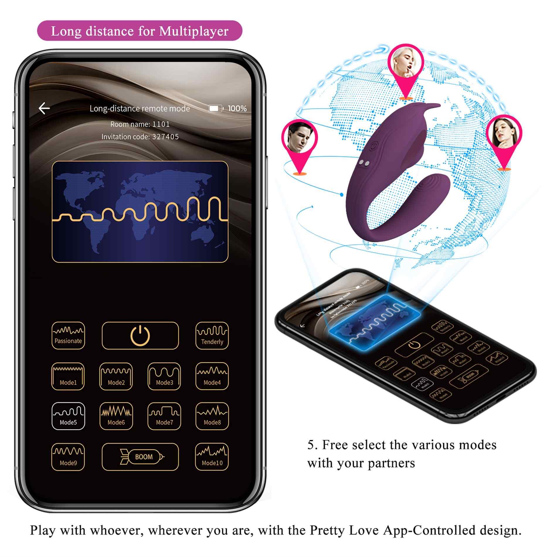 Shey, 10 Vibration Functions 10 Tapping Functions Mobile App Long-Distance