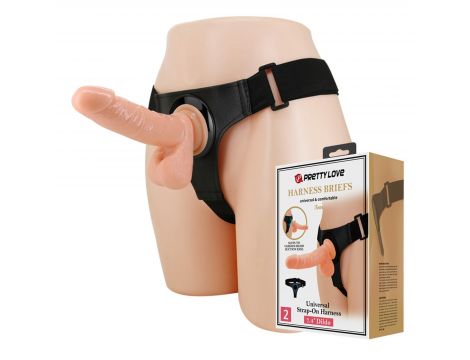 PRETTY LOVE - HARNESS BRIEFS- Tom, Universal Strap-On, 7.4'' Dildo - 8