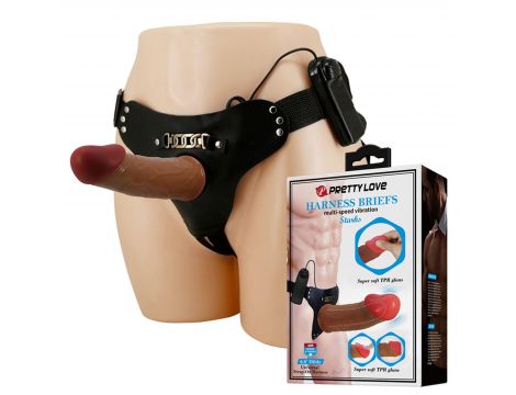 PRETTY LOVE - HARNESS BRIEFS Starks Universal Strap-On Harness 6,9'' Vibration Dildo Light Brown - 2