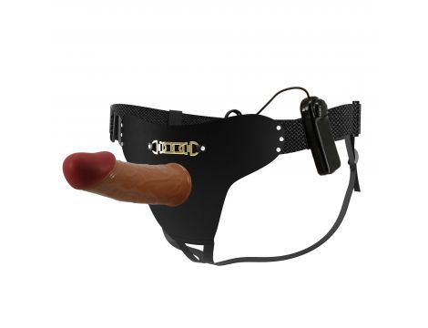 PRETTY LOVE - HARNESS BRIEFS Starks Universal Strap-On Harness 6,9'' Vibration Dildo Light Brown