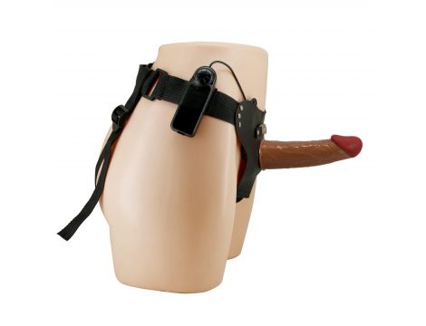 PRETTY LOVE - HARNESS BRIEFS Starks Universal Strap-On Harness 6,9'' Vibration Dildo Light Brown - 6