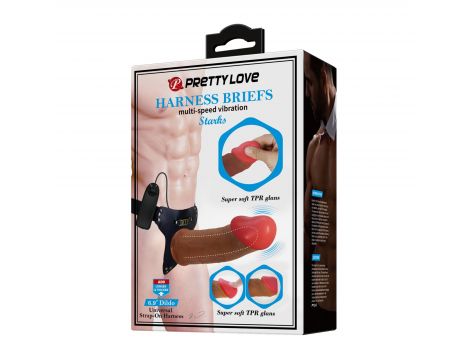 PRETTY LOVE - HARNESS BRIEFS Starks Universal Strap-On Harness 6,9'' Vibration Dildo Light Brown - 11
