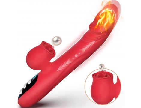 Wibrator silikonowy liżący pchający podgrzewany B Series Fox czerwony 24cm - 6