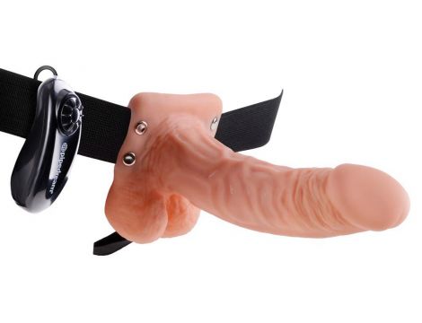 FETISH FANTASY SERIES 7 INCH VIBRATING HOLLOW STRAP-ON WITH BALLS LIGHT - 3