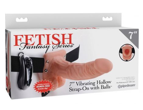 FETISH FANTASY SERIES 7 INCH VIBRATING HOLLOW STRAP-ON WITH BALLS LIGHT