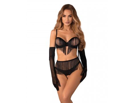 Obsessive Rossay Black komplet otwarty czteroczęściowy L XL