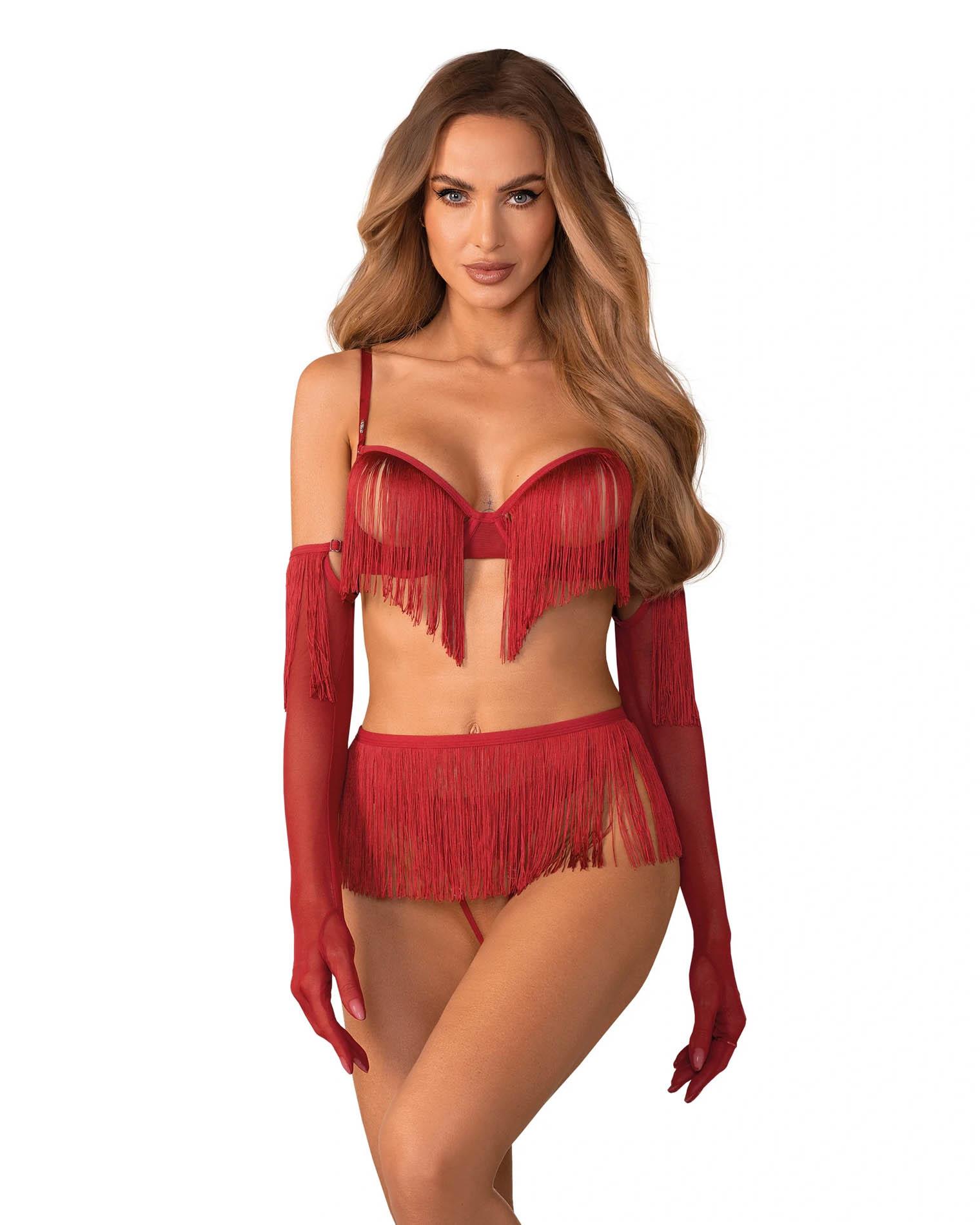 Obsessive Rossay Red komplet czteroczęściowy otwarty czerwony L/XL