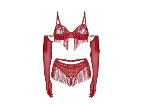 Komplet Obsessive Rossay Red otwarty czteroelementowy czerwony 2XL/3XL - 5