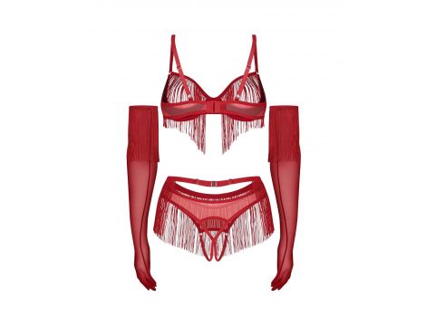 Komplet Obsessive Rossay Red otwarty czteroelementowy czerwony 2XL/3XL - 6