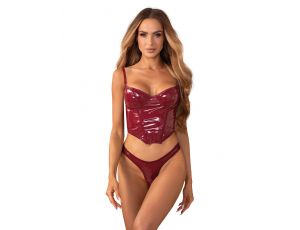 Błyszczący lakierowany gorset z stringami Obsessive Redya L/XL