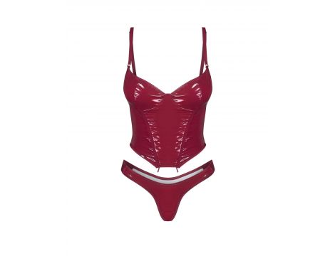 Błyszczący lakierowany gorset z stringami Obsessive Redya L/XL - 7