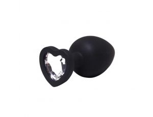 Silikonowy korek analny Fantasy czarny z sercem i diamentem 8 cm