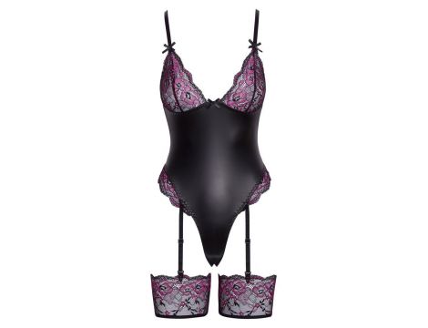 Body string z paskami do pończoch Cottelli LINGERIE czarno różowe S - 5