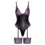 Body string z paskami do pończoch Cottelli LINGERIE czarno różowe S - 6