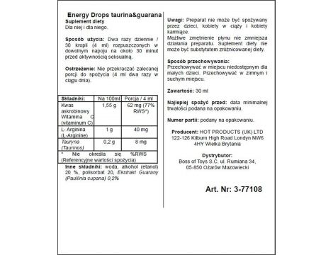 Krople Energy Drops z tauryną i guaraną Hot 30ml - 2