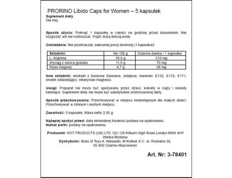 Kapsułki libido Prorino Women black line 5 szt - 2
