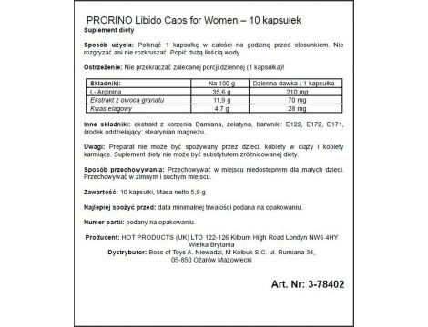 Kapsułki libido Prorino dla kobiet czarne 10 szt - 2