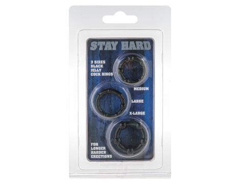 Pierścienie erekcyjne Stay Hard trzy silikonowe czarne Scala Selection