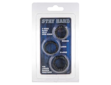 Pierścienie erekcyjne Stay Hard trzy silikonowe czarne Scala Selection - 4