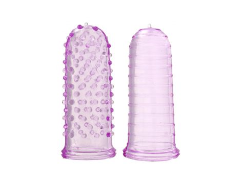 Zestaw nakładek na palce ToyJoy fioletowe prążkowane i wypustkowe - 4