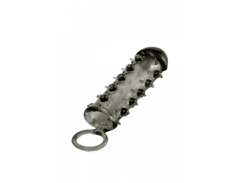 Przedłużka na penisa Samurai z wypustkami i pierścieniem czarna 2,5 cm - 2