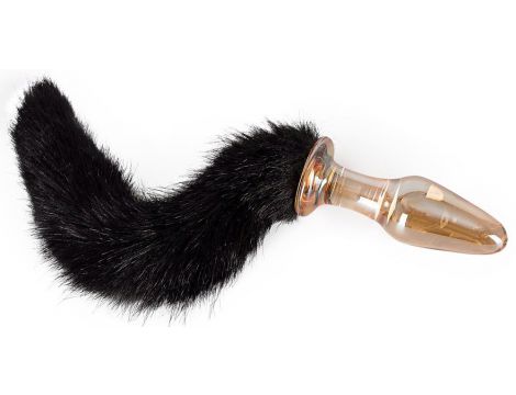 Szklany korek analny z czarnym ogonem You2Toys złoty 12 cm - 3