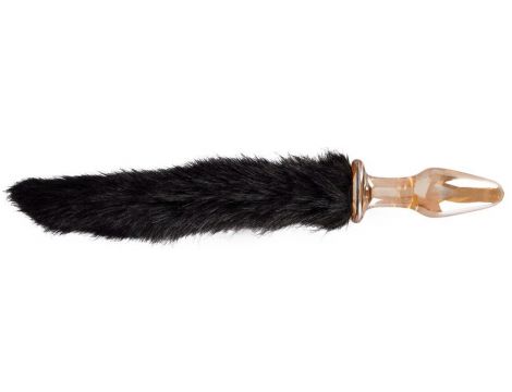 Szklany korek analny z czarnym ogonem You2Toys złoty 12 cm - 5