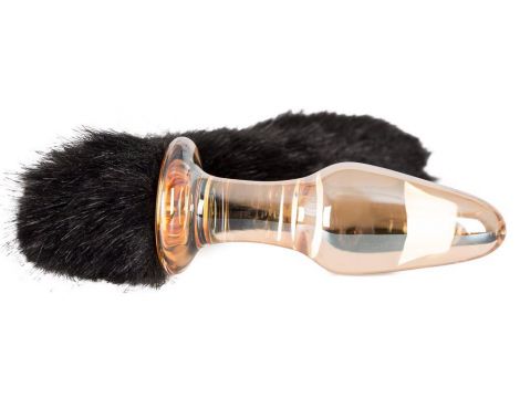 Szklany korek analny z czarnym ogonem You2Toys złoty 12 cm - 7
