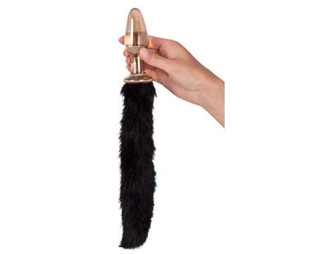 Szklany korek analny z czarnym ogonem You2Toys złoty 12 cm - 8