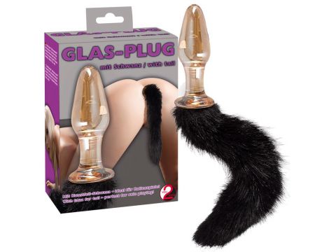 Szklany korek analny z czarnym ogonem You2Toys złoty 12 cm - 9