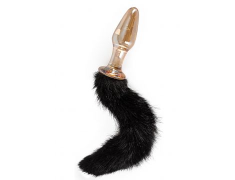 Szklany korek analny z czarnym ogonem You2Toys złoty 12 cm - 4