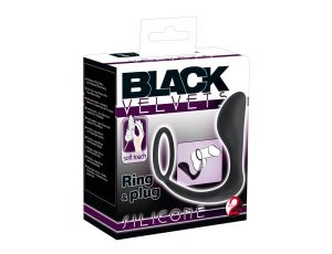 Pierścień erekcyjny z korkiem analnym Black Velvets czarny 10 cm
