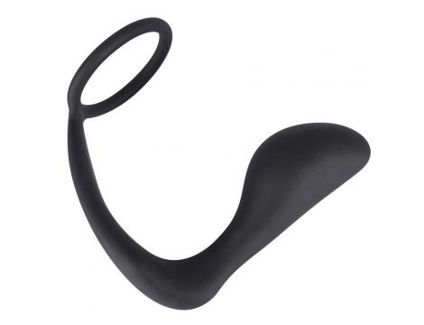 Pierścień erekcyjny z korkiem analnym Black Velvets czarny 10 cm - 5