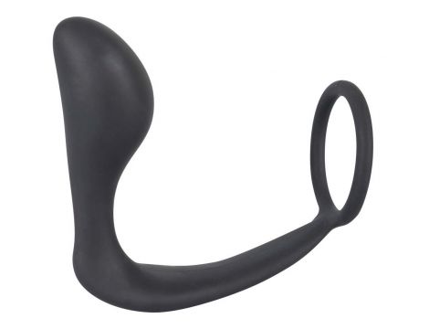 Pierścień erekcyjny z korkiem analnym Black Velvets czarny 10 cm - 7