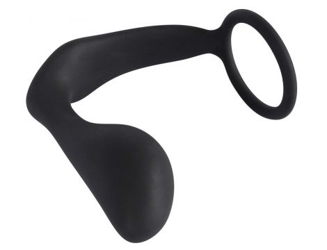 Pierścień erekcyjny z korkiem analnym Black Velvets czarny 10 cm - 8