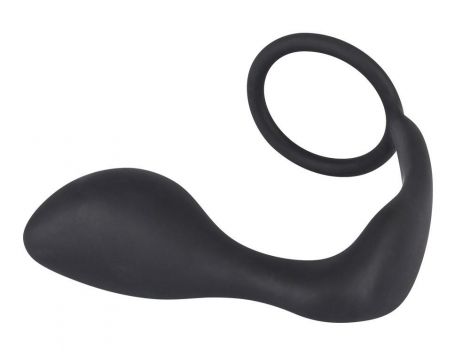 Pierścień erekcyjny z korkiem analnym Black Velvets czarny 10 cm - 9