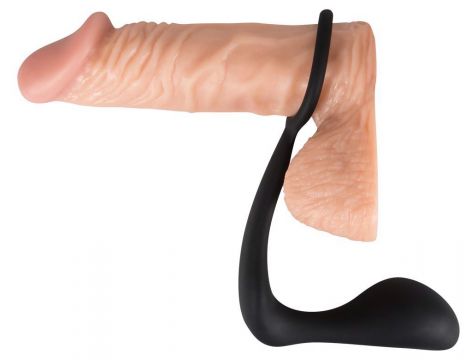 Pierścień erekcyjny z korkiem analnym Black Velvets czarny 10 cm - 11