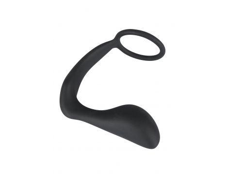 Pierścień erekcyjny z korkiem analnym Black Velvets czarny 10 cm - 3