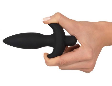 Wibrujący korek analny Black Velvets czarny silikonowy mały 13 cm - 7