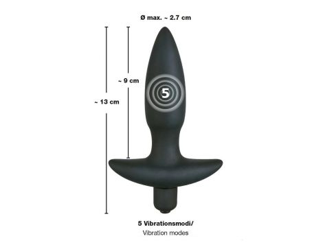 Wibrujący korek analny Black Velvets czarny silikonowy mały 13 cm - 8
