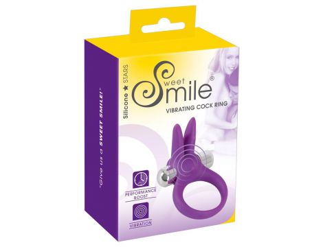 Pierścień wibrujący Sweet Smile z uszami króliczymi fioletowy 6,5 cm - 2