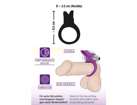 Pierścień wibrujący Sweet Smile z uszami króliczymi fioletowy 6,5 cm - 9
