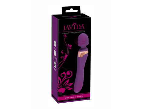 Wibrator masażer podwójny Javida fioletowy silikonowy USB 22 cm - 3
