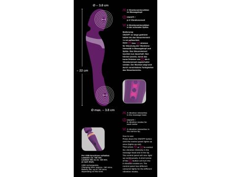 Wibrator masażer podwójny Javida fioletowy silikonowy USB 22 cm - 16