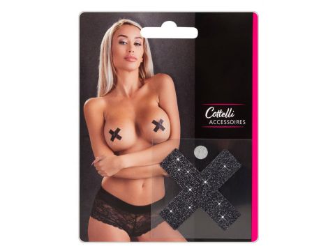 Błyszczące czarne naklejki krzyżyki na sutki Cottelli - 2